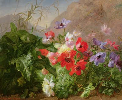 Stillleben mit Anemonen im Unterholz von Elise Puyroche Wagner